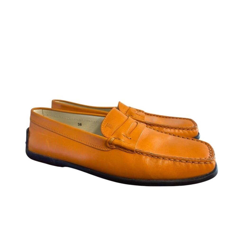 Vintage Tod's Moc Toe Driving Loafer Orange Leather Women size 38 US 8